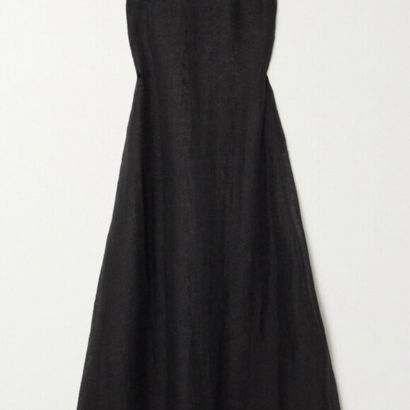 Le Kasha + Net Sustain Idfa Organic Linen Midi Dress - Black Size Medium - Picture 3 of 10